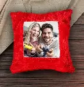 Personalised Red Fur Heart Shape Cushion for Couples/Kids/Friends/Parents with 1 Photo in Square Shape