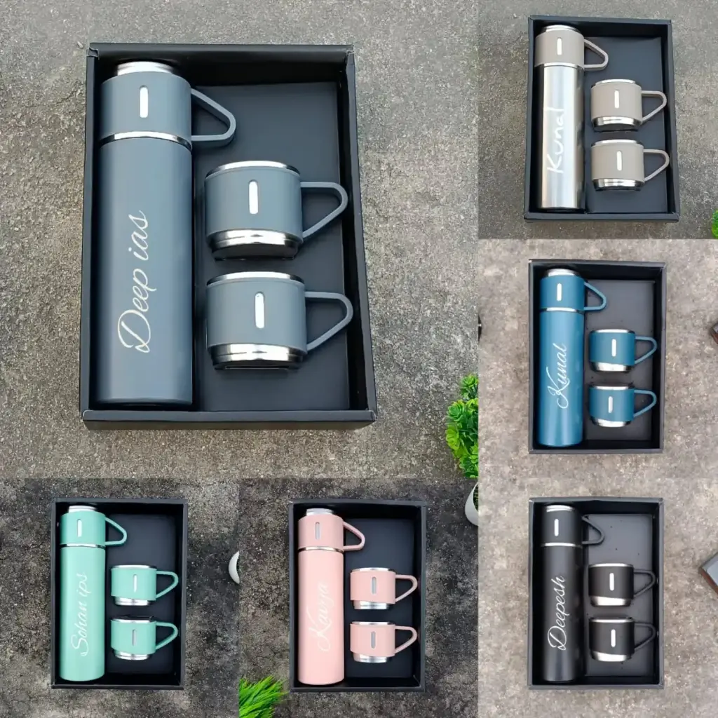 Personalized Vacuum Insulated Flask Gift Set With 2 Cups