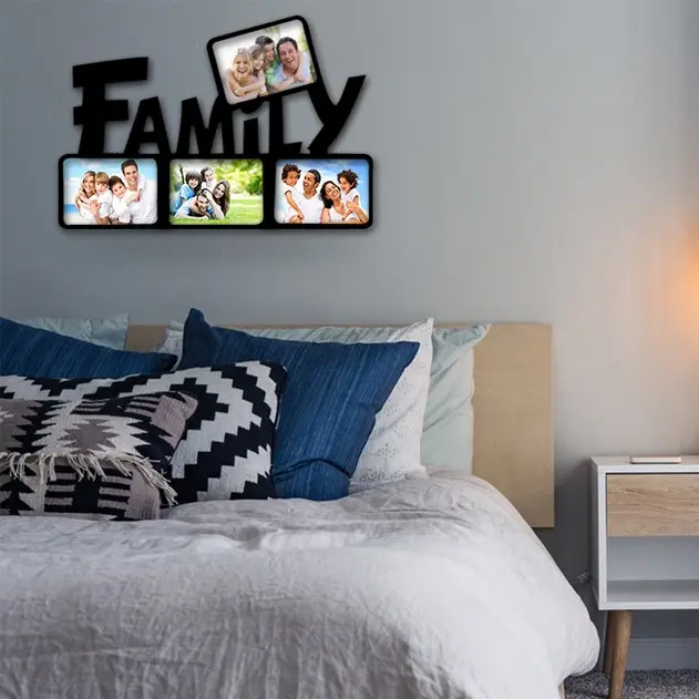 Timeless Black Wooden Collage Frame for Family Photos.