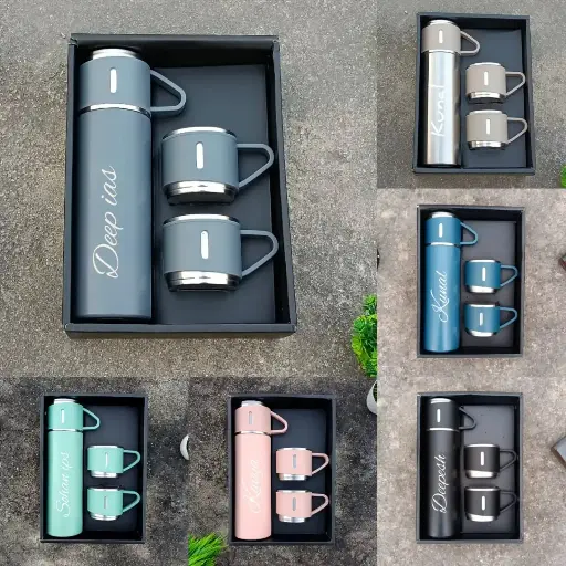 Personalized Vacuum Insulated Flask Gift Set With 2 Cups