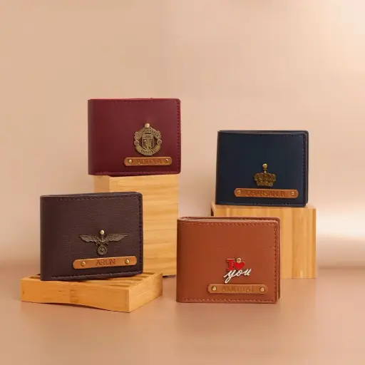 Personalized Men’s Wallet - Premium Faux Leather with Custom Name and Charm